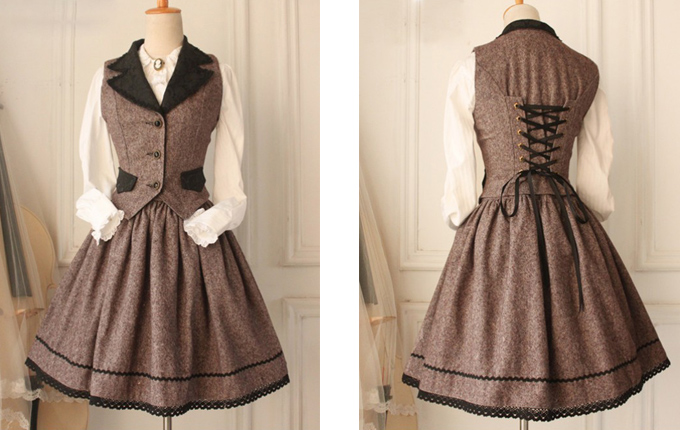 Brown Vest Lolita Skirt Set