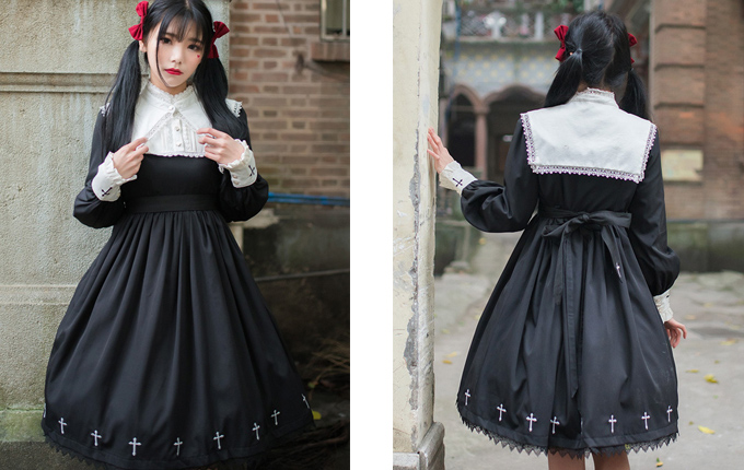 Gothic Lolita Black Long Sleeve Dress